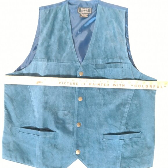 Men's "Personal Choice" Suede Vest with Snap closure / Blue / Size Large - Picture 13 of 14